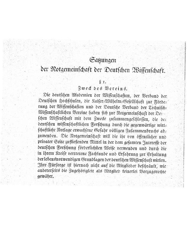 Auszug aus der Satzung der Notgemeinschaft vom 30. Oktober 1920
