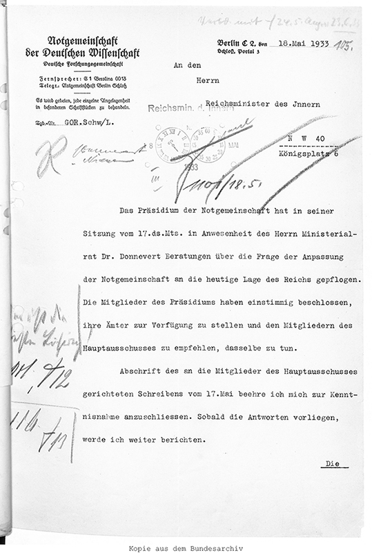 Das Rücktrittsschreiben des Präsidiums vom 18. Mai 1933