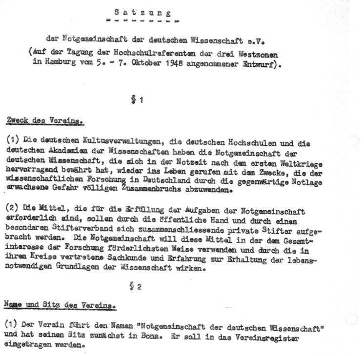 Auszug aus der Satzung der DFG 11.1.1949