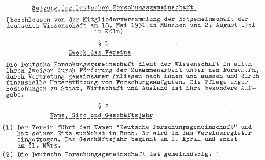 Auszug aus der Satzung der DFG 18.5.1951