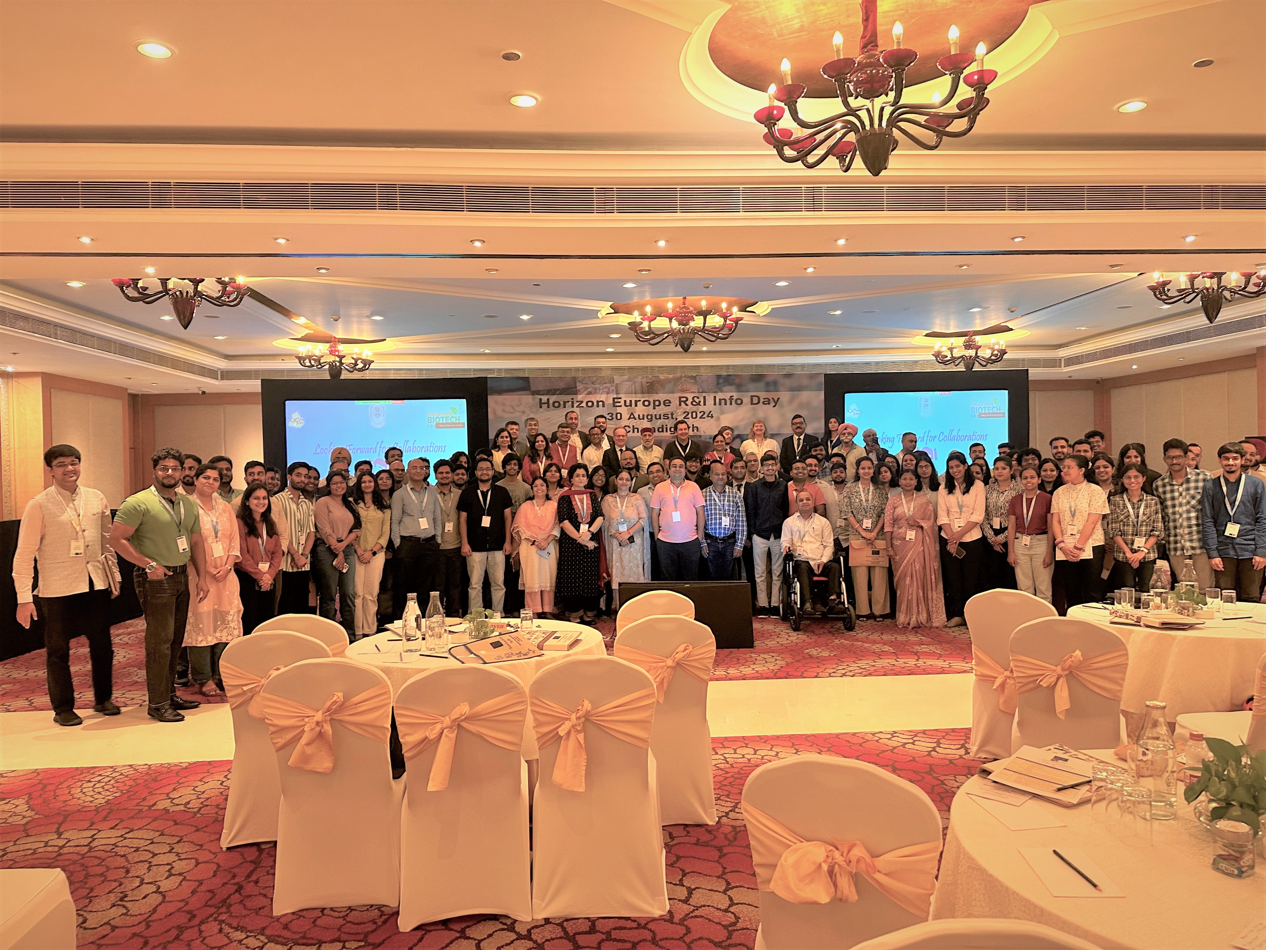 Group photo in a festive room